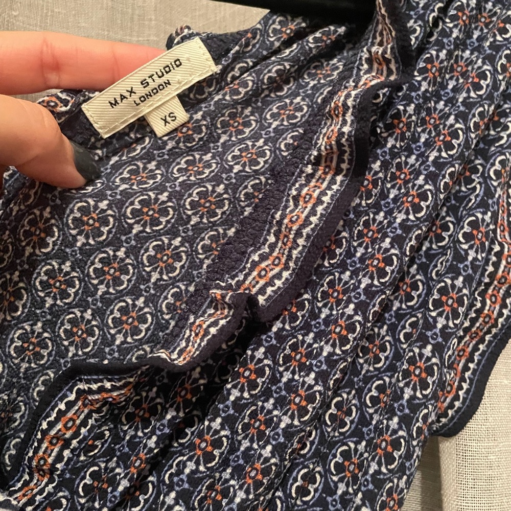 Max Studio Navy Patterned Cinched Waist Jumpsuit - image 2